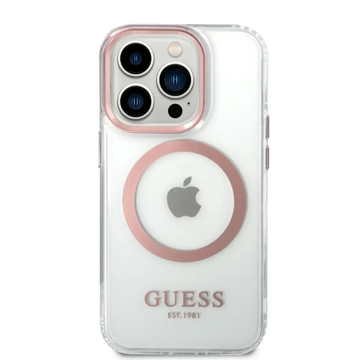 Guess Transparent MagSafe Compatible Case for iPhone 14 Pro Max Pink