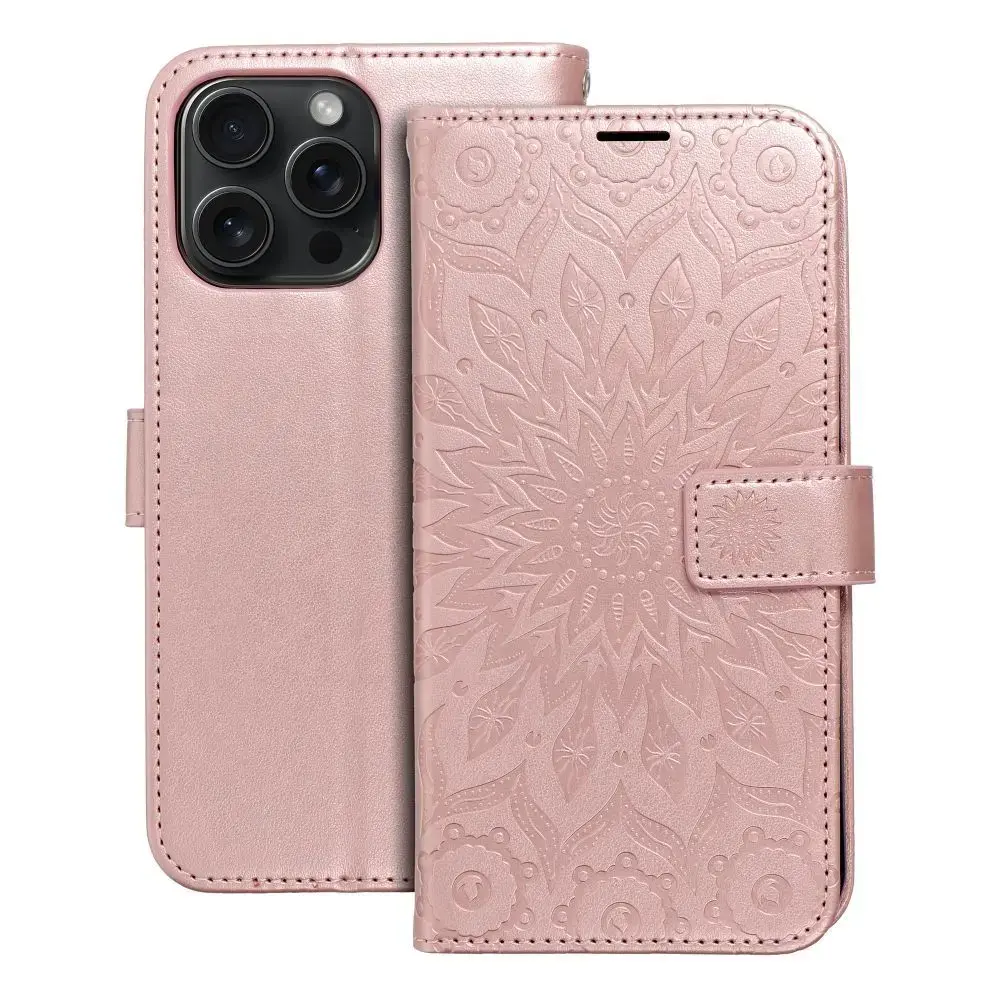 MEZZO mandala grāmatveida maciņš telefonam iPhone 15 Pro Max rozā