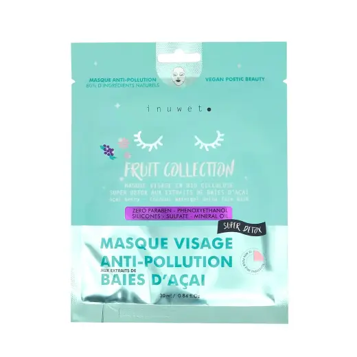 Inuwet, Fruit Collection, Vegan, Purifying & Detoxifying, Sheet Mask, Face, Day & Night, 30 ml