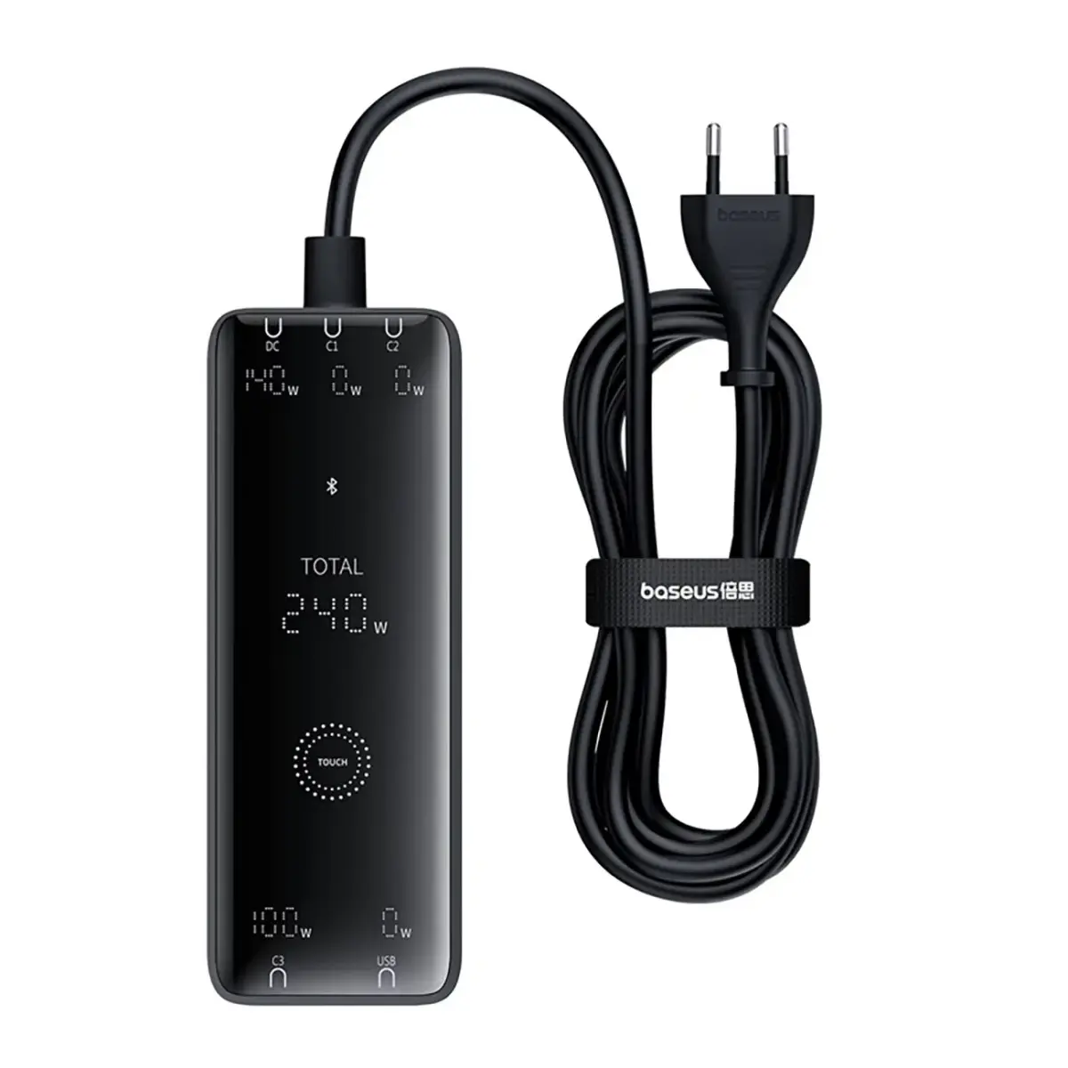 Baseus Digital GaN 3xUSB-C 1xUSB-A 240W Wall Charger with Power Cable - Black