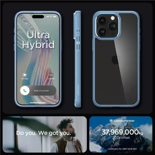 Spigen Crystal Hybrid phone case for iPhone 15 Pro Max transparent blue