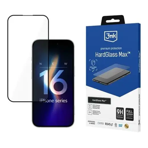 3MK HardGlass Max iPhone 16 Pro 6.3" black, Fullscreen Glass