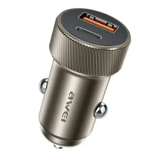 AWEI car charger C-857 33W USB+USB-C brown