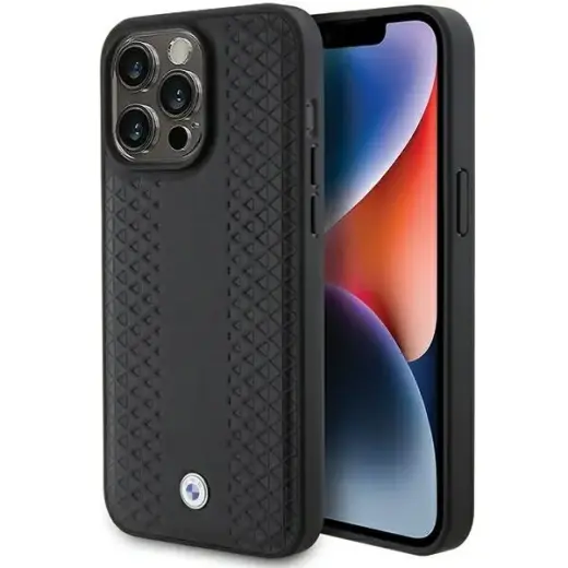 BMW BMHCP15L22RFGK iPhone 15 Pro 6.1"  czarny|black Leather Diamond Pattern