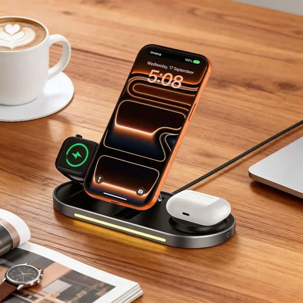 Tech-Protect A51 ArcticBoost 3-in-1 bezvadu lādētājs | Qi 2.2 | Saderīgs ar MagSafe | 25W | melns