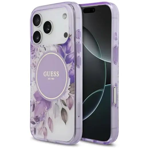 Etui Guess IML Flower & Tonal Circle      MagSafe do iPhone 17 Pro fioletowy