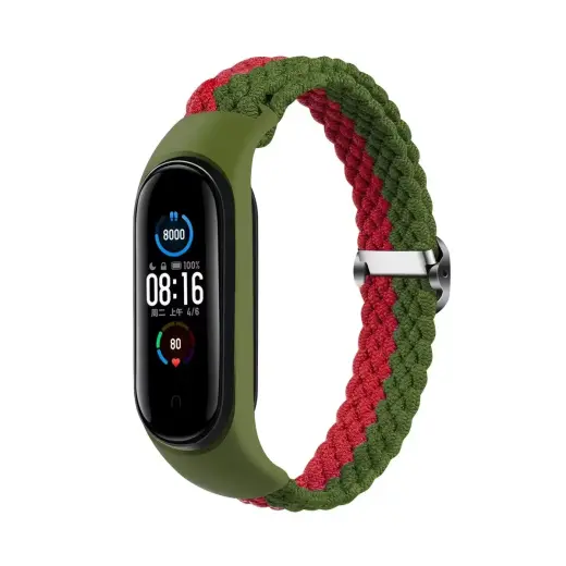 Telcon Braided nutikella rihm Xiaomi Mi Band 3/4/5/6/7 jaoks | nailonist | roheline/punane
