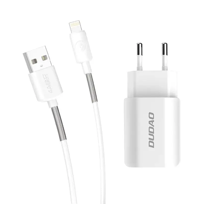 Dudao A2EU travel charger | 12W | USB-A, Lightning | with Lightning cable included | white