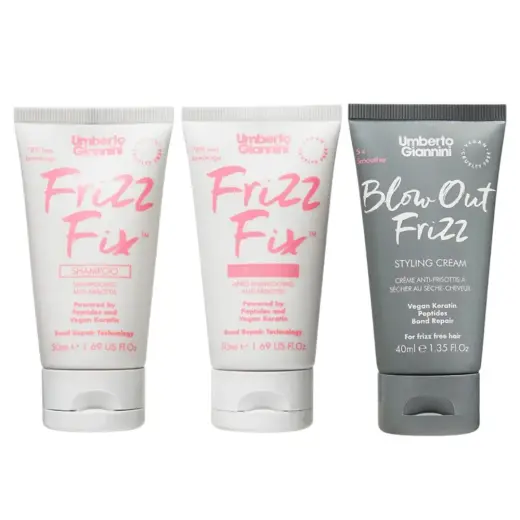 Set Umberto Giannini: Frizz Fix, Hair Shampoo, Anti-Frizz & Repairing, 50 ml + Frizz Fix, Hair Conditioner, Anti-Frizz & Repairing, 50 ml + Blow Out Frizz, Hair Styling Cream, 40 ml