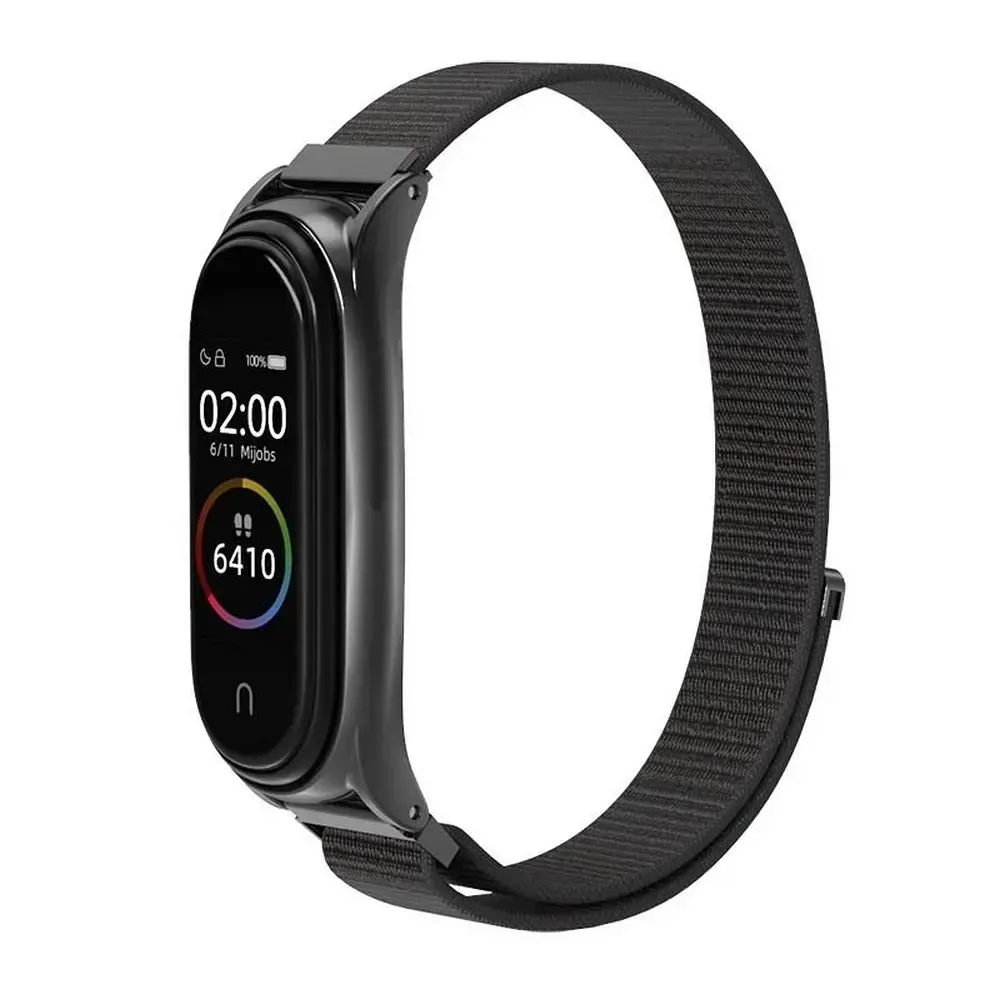 Neilona viedpulksteņa siksniņa priekš Xiaomi Mi Band 5/6/7 | neilons | melna