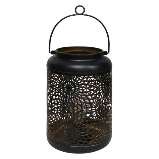 Garden Lantern with LED on batteries, 15x15x22cm, black