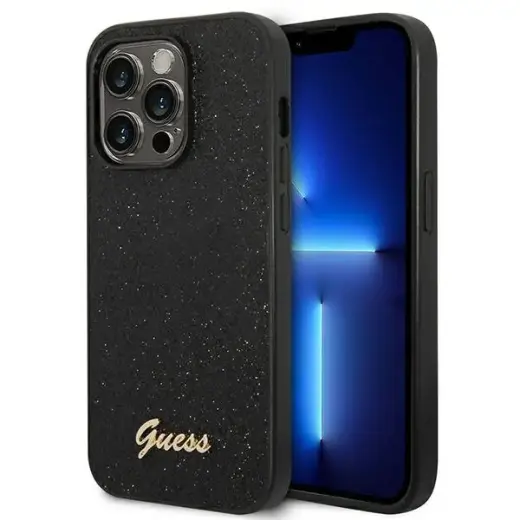 Guess PC|TPU Glitter Flakes Metal Logo Case for iPhone 14 Pro Max Black