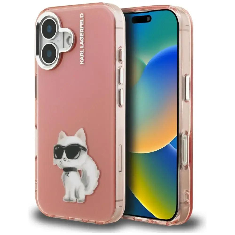 Karl Lagerfeld IML Aquarelle Choupette & Logo maciņš telefonam iPhone 16 rozā