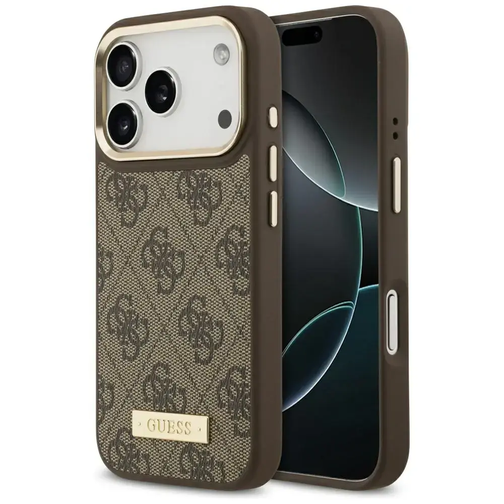 Guess 4G Logo Plate MagSafe Case for iPhone 17 Pro Brown