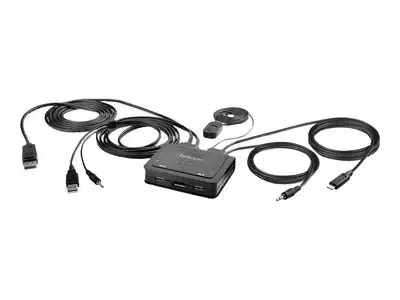 StarTech.com 2-Port Hybrid USB-C DisplayPort Cable KVM Switch, 4K 60Hz, Compact KVM with 6ft|1.8m USB-A|DisplayPort|Audio & 4ft|1.2m USB-C Integrated Host Cables, Bus Powered - Remote Push Button|Hotkey Switching (C2-D46-UAC-CBL-KVM) - KVM | audio | USB s