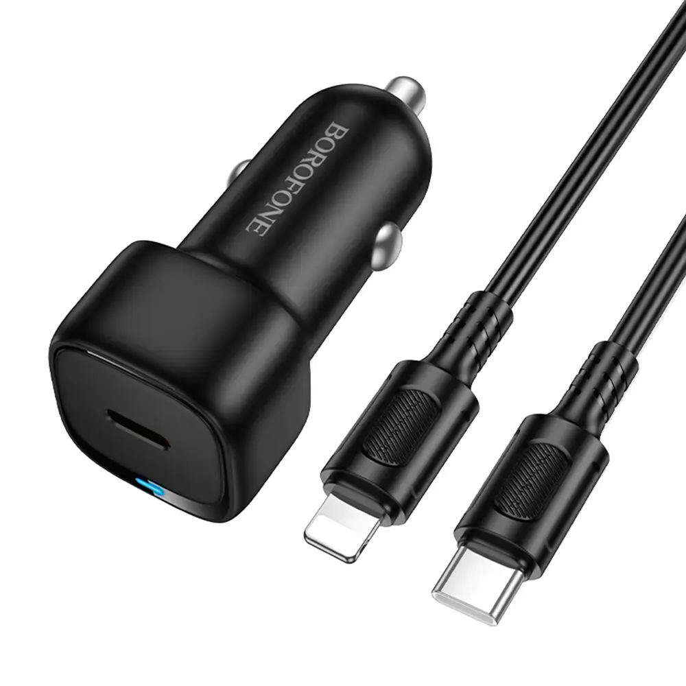 Borofone BZ34A Cloud auto lādētājs | 20W | PD, QC | USB-C, Lightning | ar USB-C uz Lightning vadu komplektā | melns