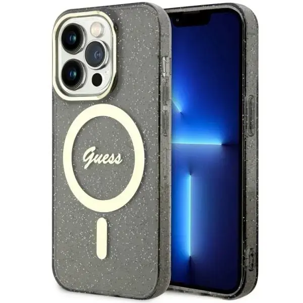 Guess GUHMP14LHCMCGK iPhone 14 Pro 6.1" czarny|black hardcase Glitter Gold MagSafe