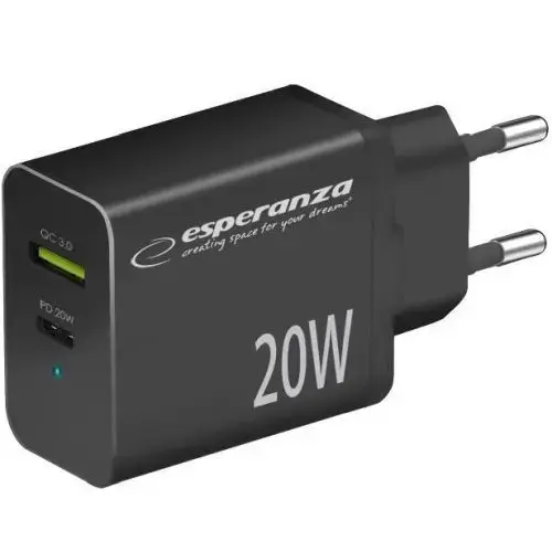 Esperanza EZC105K tīkla lādētājs | 20W | QC | USB-C, USB-A