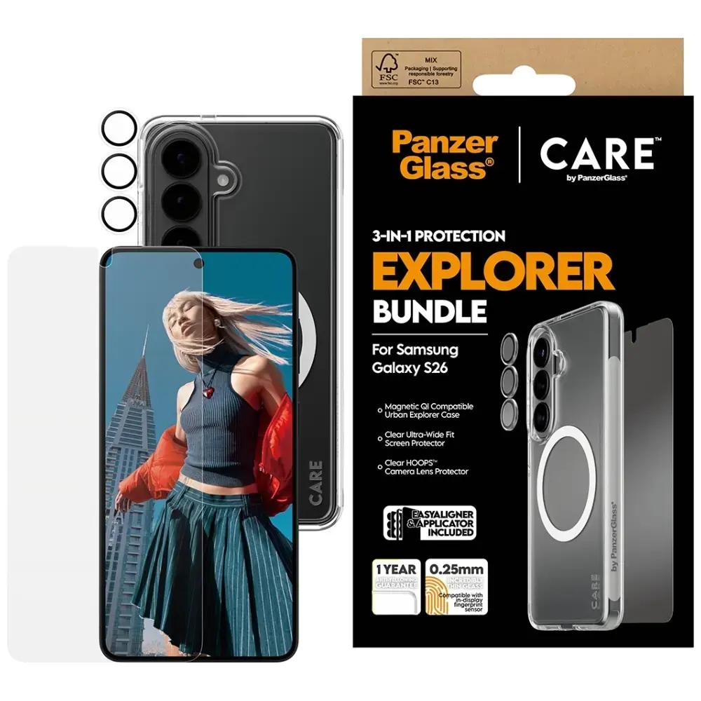 CARE by PanzerGlass 3-in-1 aizsardzības komplekts (maciņš + ekrāna stikls + kameras stikls) telefonam Samsung Galaxy S26 (S942)