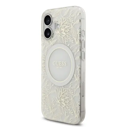 Guess IML Flowers Allover Strap maciņš ar MagSafe atbalstu telefonam iPhone 17 balts