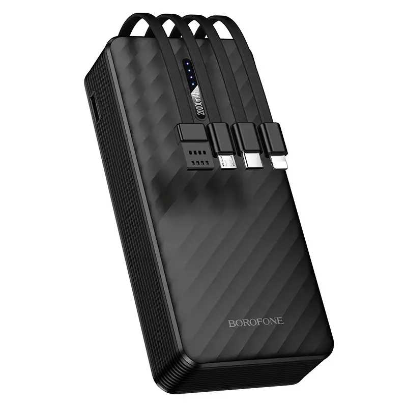Borofone BJ84A Smooth ārējais akumulators (powerbank) | 20 000 mAh | USB-A, USB-C, Lightning, Micro USB | melns