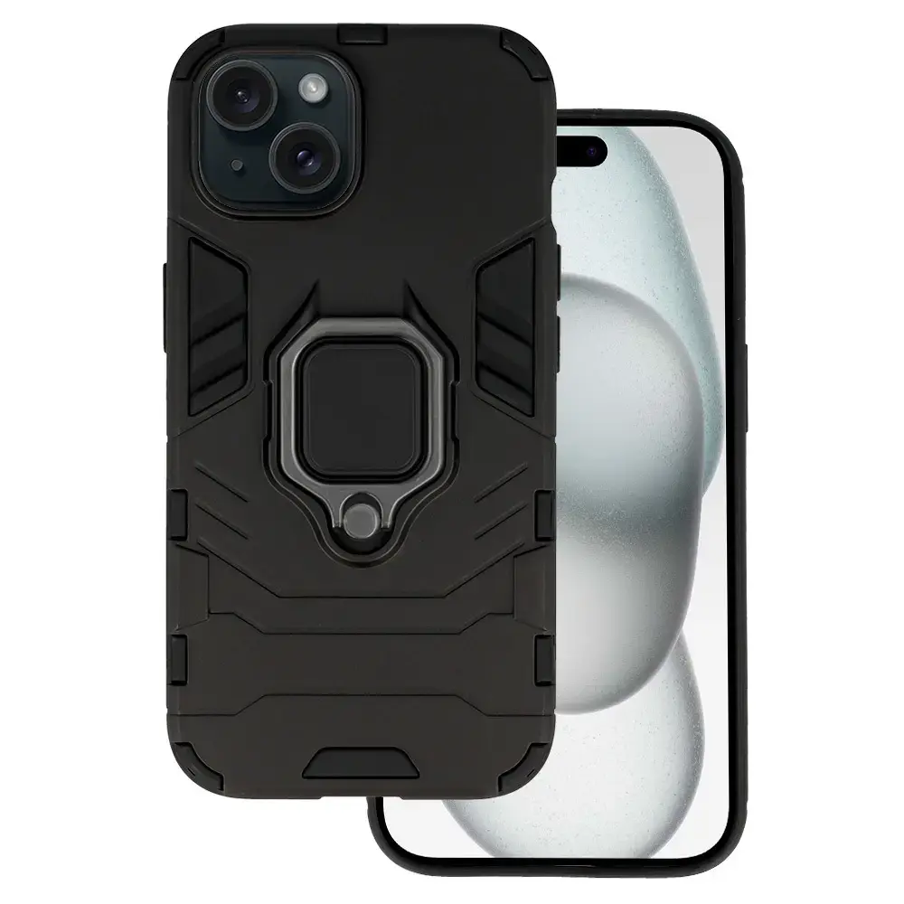 Ring Armor maciņš ar statīvu telefonam iPhone 15 melns