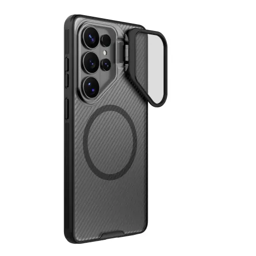 Nillkin CamShield Prop Magnetic phone case with stand and MagSafe support for Samsung Galaxy S26 Ultra transparent black (with camera lens protection)