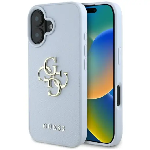 Etui Guess Grained Big 4G Logo Small      Classic Logo do iPhone 16 niebieski
