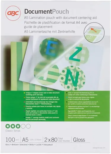 Laminēšanas kabatas GBC, A5, 154x216 mm, 80 mik., 100 gab/iepak.