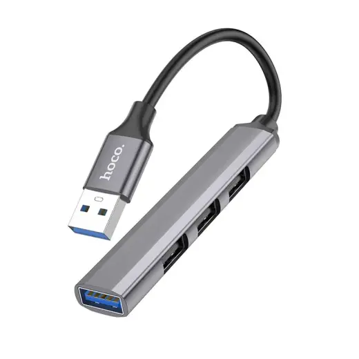 Adapter HUB 4in1 (USB 3.0+USB 2.0 x 3) USB-A Hoco HB26 szary
