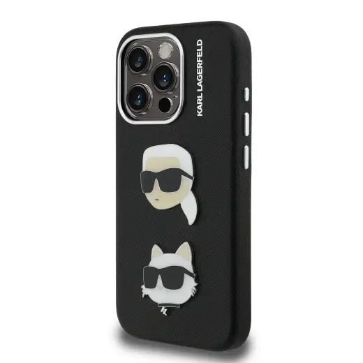 Чехол для телефона Karl Lagerfeld Grained PU K&CH Heads для iPhone 15 Pro Max черный