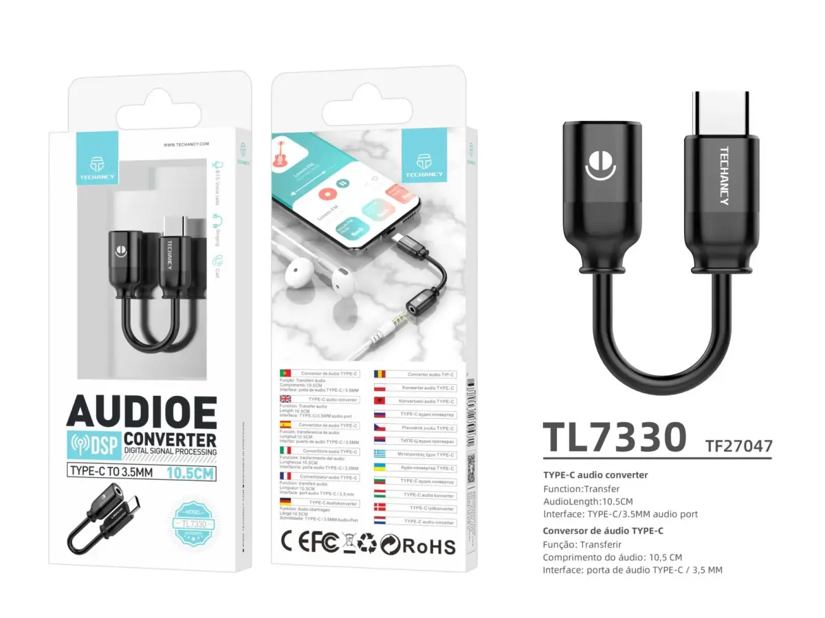Techancy Digital Audio Cable Type-C to 3.5mm Black