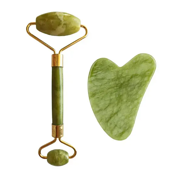 Palsar 7 Light Green Xiuyan Jade Roller and Gua Sha Set (Green Xiuyan Jadeite)