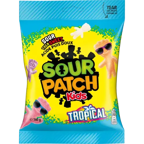 Sour Patch Kids Tropical fruit flavor jelly candies with sour sugar coating 160g