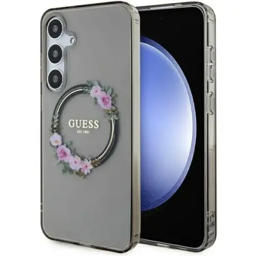 Guess GUHMS24MHFWFCK S24+ S926 czarny|black hardcase IML Flowers Wreath MagSafe