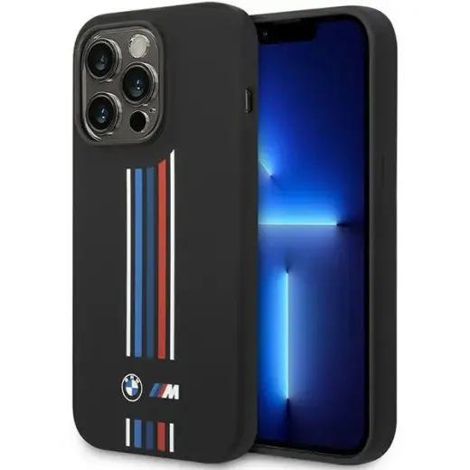 Etui BMW BMHCP14X22SWTK iPhone 14 Pro Max 6,7" czarny|black Silicone Vertical Tricolor Lines