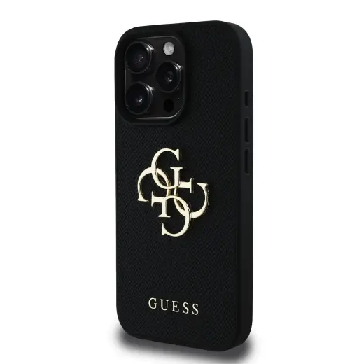 Guess PU Grained 4G Metal Logo Case for iPhone 15 Pro Black