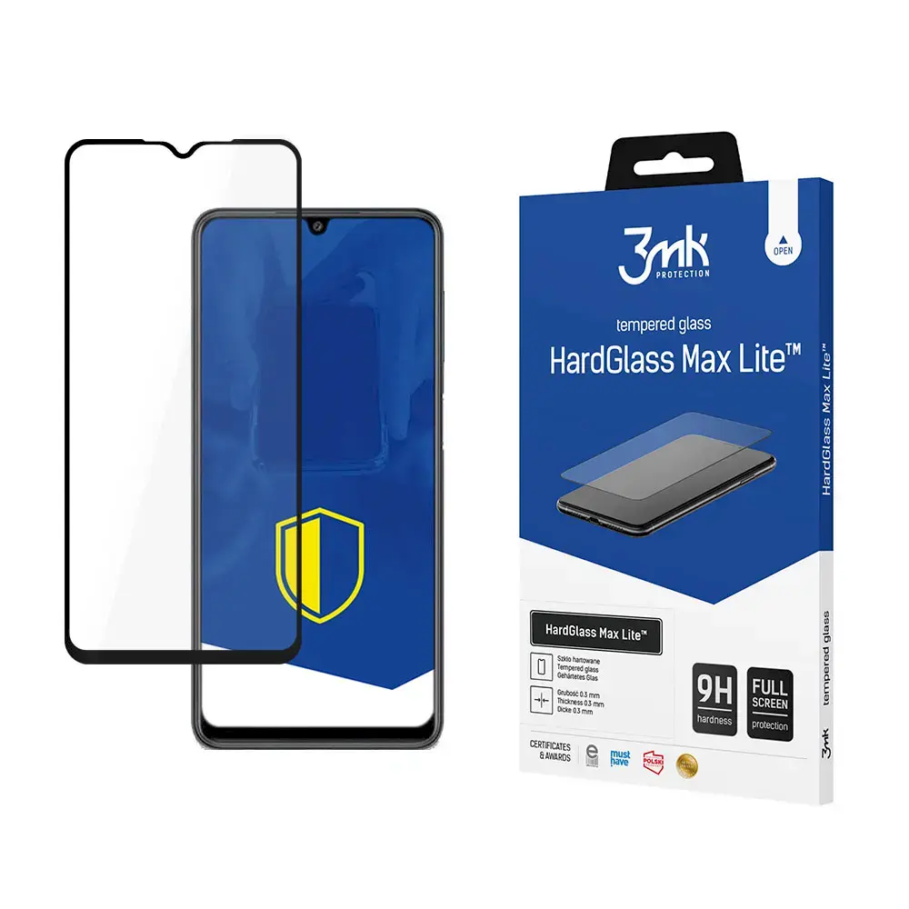 3mk HardGlass Max Lite aizsargstikls telefona ekrānam Samsung Galaxy M22 (M225) ar uzstādīšanas rāmi