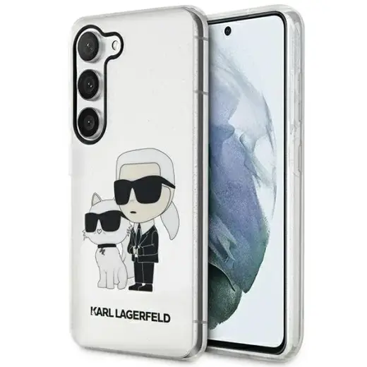 Karl Lagerfeld IML Glitter Karl and Choupette NFT Case for Samsung Galaxy S23+ Transparent