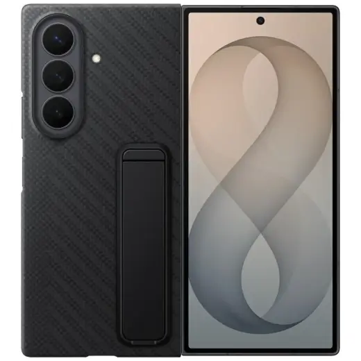 Samsung Carbon Standing maciņš ar statīvu telefonam Samsung Galaxy Z Fold 8 Ultra (F976) melns
