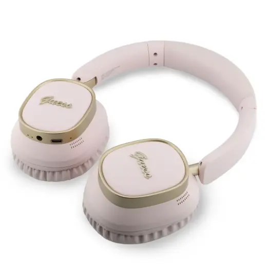 Guess Rectangle Metal Script Logo ENC Wireless Headphone Pink