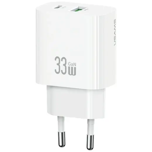 USAMS tīkla lādētājs CC317 | T65 33W | 1xUSB-C 1xUSB-A ātrā uzlāde balts