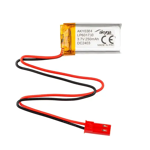 Lithium Polymer Battery Akyga AKY0384 LP601730 Li-Po 3.7V|250mAh PCM JST 2.54 2-Pin Connector 150mm