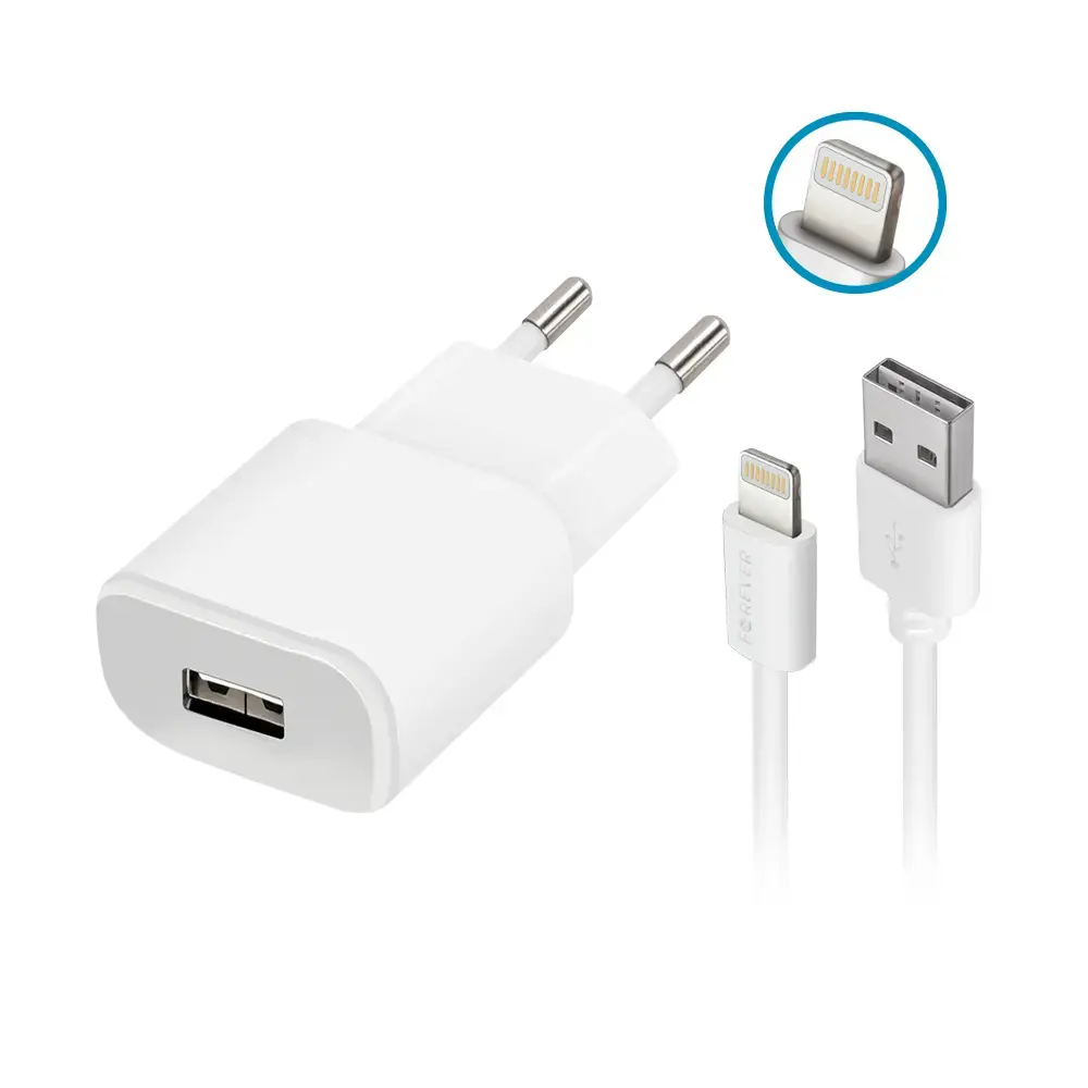 Forever TC-01 tīkla lādētājs | 10W | USB-A | Lightning vads komplektā | balts