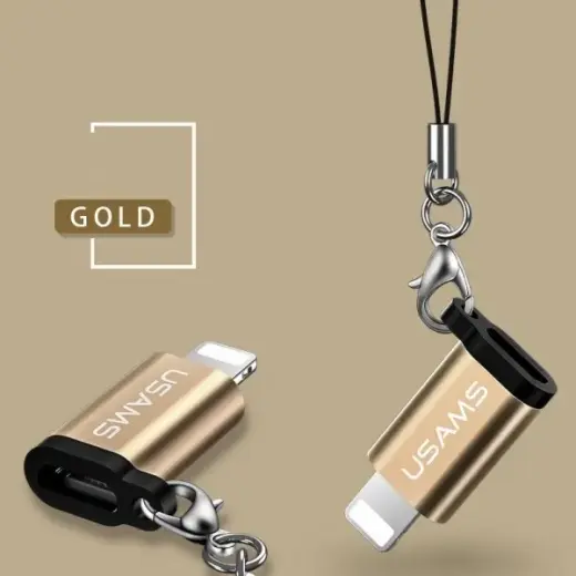 USAMS Adapter microUSB-lightningze smyczą złoty/gold SJ152ML02 (US-SJ152)