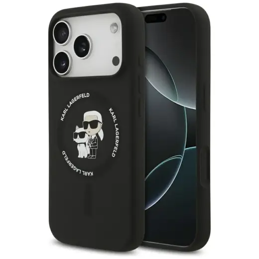 Karl Lagerfeld Karl&Choupette Ring maciņš ar MagSafe atbalstu telefonam iPhone 17 Pro Max melns