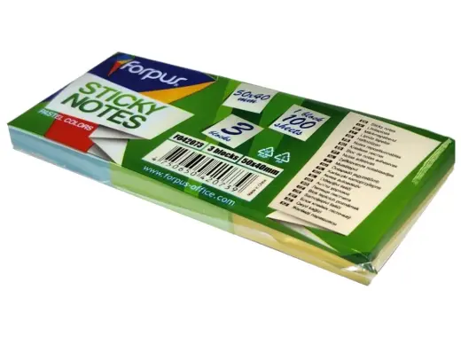 Piezīmju līmlapiņas Forpus ar Piezīmju 50x 40mm, ,3 gab/iepak., asorti Pastel krāsas50x40mm, 3tk pakis, pastel assortii