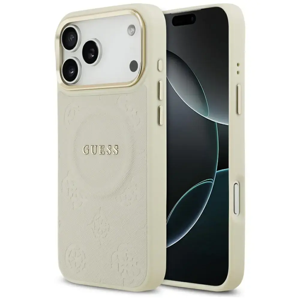 Case Guess Peony Hot Stamp MagSafe for iPhone 17 Pro Max beige