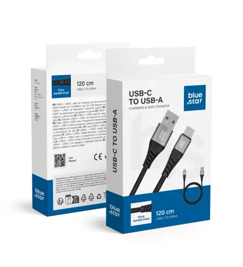 Blue Star TFK-DC-003 провод для передачи данных и зарядки | USB-A на USB-C | PD, QC 4.0 | 20W | 1.2m | чёрный