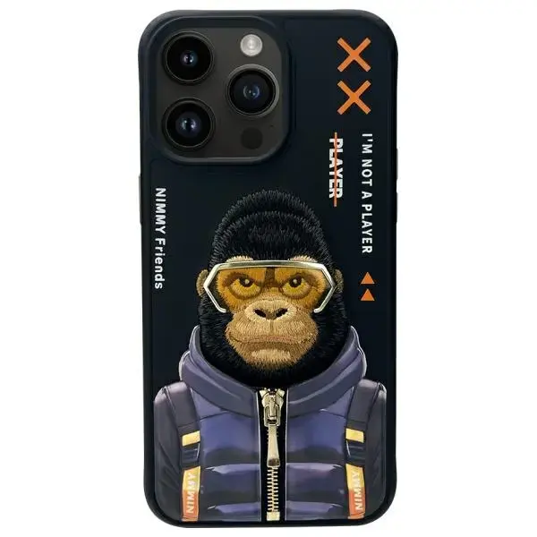 Cool&Cute 2.0 Monkey telefona maciņš priekš iPhone 15 Pro 6.1 melns